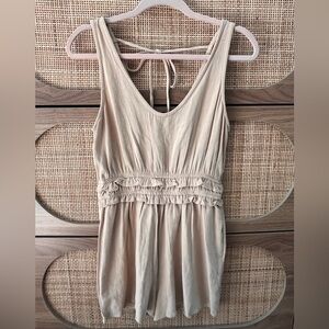 Beige Sleeveless Romper with Ruffle Detail